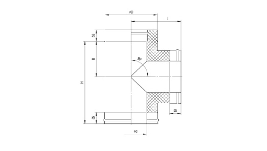Сэндвич-тройник 90° (430/0,5мм + нерж.) Ф130х200/ЗАКАЗНОЙ/